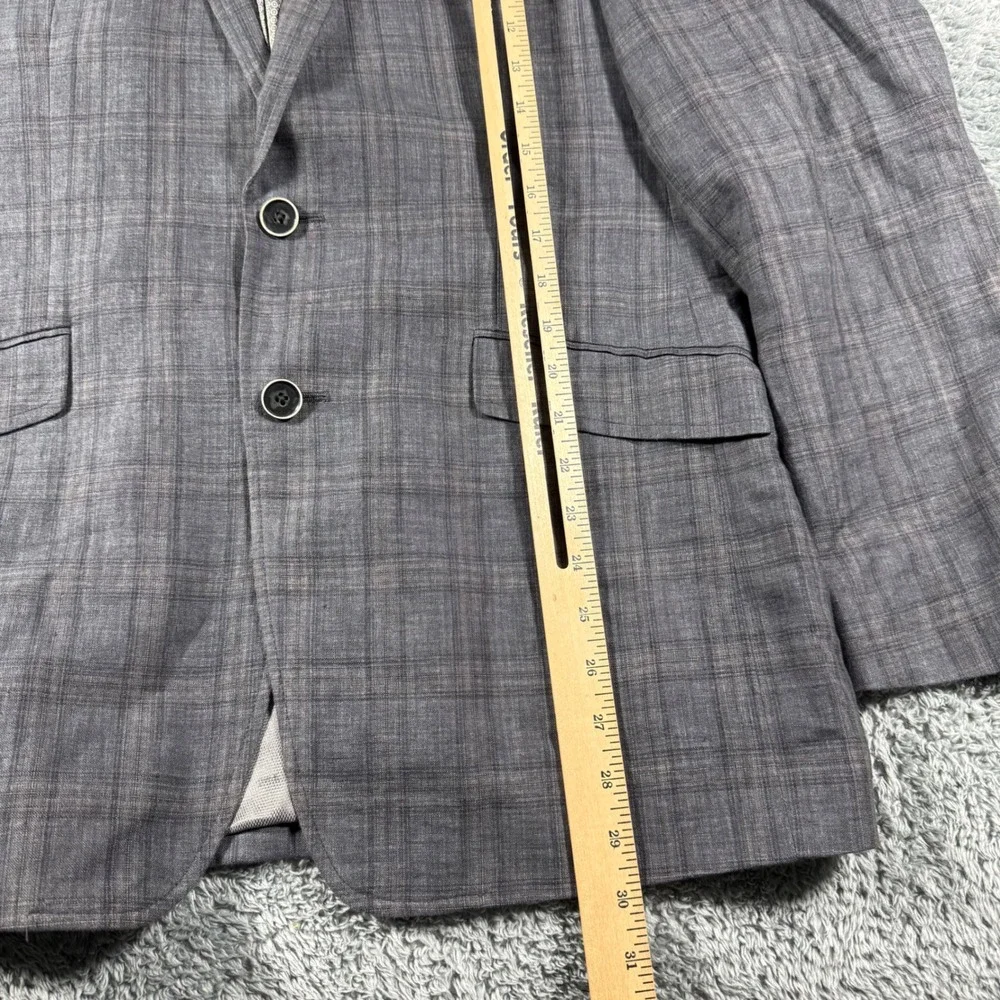 Joseph Abboud Blazer Mens 40R Plaid Windowpane 100% Linen Slim Fit Sport Coat